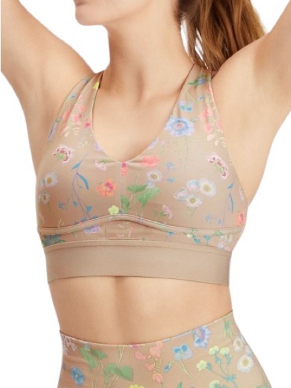 Fabletics Tan Floral Low Impact Sports Bra